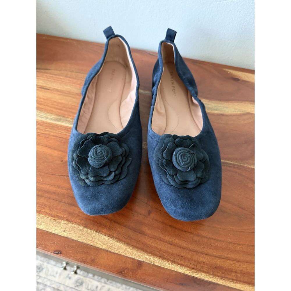 Taryn Rose Rosalyn Suede Rose Detail Ballet Flats Shoe Blue Women’s 11